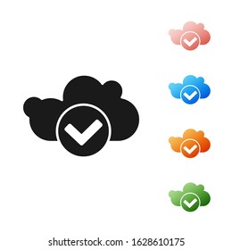 Black Cloud with check mark icon isolated on white background. Cloud storage data protection. Cloud computing. Set icons colorful. Vector Illustration