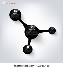 Black cloud computing background with web icons. Social network. Mobile app. Infographic elements.