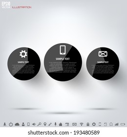 Black cloud computing background with web icons. Social network. Mobile app. Infographic elements.