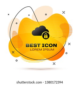 Black Cloud computing lock icon isolated on white background. Security, safety, protection concept. Fluid color banner. Vector Illustration