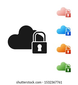 Black Cloud computing lock icon isolated on white background. Security, safety, protection concept. Protection of personal data. Set icons colorful. Vector Illustration