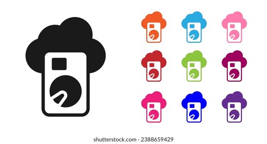 Black Cloud database icon isolated on white background. Cloud computing concept. Digital service or app with data transferring. Set icons colorful. Vector