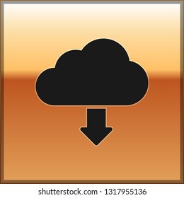 Black Cloud download icon isolated on gold background. Vector Illustration