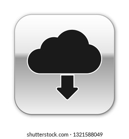 Black Cloud download icon isolated on white background. Silver square button. Vector Illustration