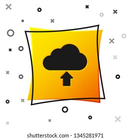 Black Cloud download icon isolated on white background. Yellow square button. Vector Illustration