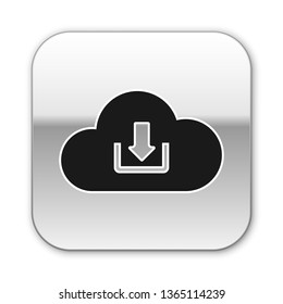 Black Cloud download icon isolated on white background. Silver square button. Vector Illustration