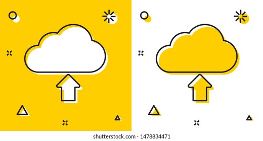 Black Cloud download icon isolated on yellow and white background. Random dynamic shapes. Vector Illustration
