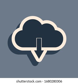 Black Cloud download icon isolated on grey background. Long shadow style. Vector Illustration