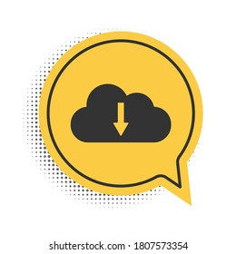 Black Cloud download icon isolated on white background. Yellow speech bubble symbol. Vector.