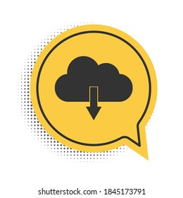 Black Cloud download icon isolated on white background. Yellow speech bubble symbol. Vector.