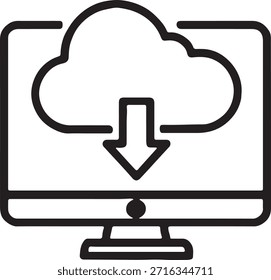 Black Cloud Download Platform Icon - Minimalist Line Art Symbol für Datenübertragung, Software-Services und digitale Infrastruktur