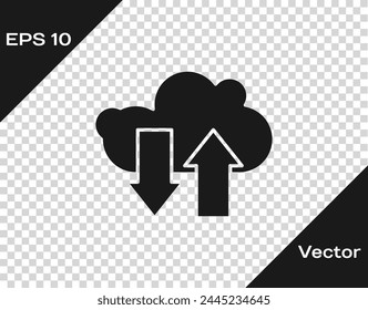 Black Cloud download and upload icon isolated on transparent background.  Vector Illustration