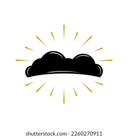 Black cloud with golden yellow light ray magic boho icon on white background flat vector design