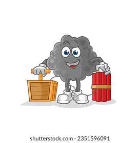 la nube negra que contiene el detonador dinamita. vector de mascota de dibujos animados
