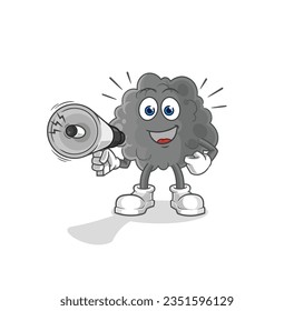the black cloud holding hand loudspeakers vector. cartoon character