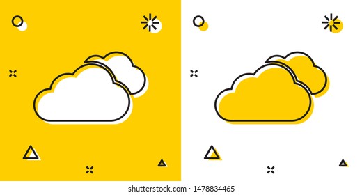 Black Cloud icon isolated on yellow and white background. Random dynamic shapes. Vector Illustration