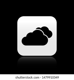 Black Cloud icon isolated on black background. Square button vector Illustration