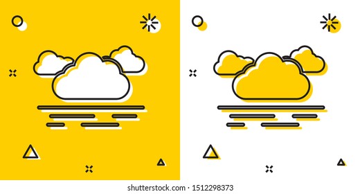 Black Cloud icon isolated on yellow and white background. Random dynamic shapes. Vector Illustration