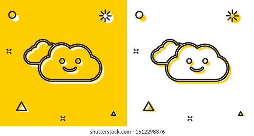 Black Cloud icon isolated on yellow and white background. Random dynamic shapes. Vector Illustration