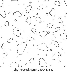 Black Cloud icon isolated seamless pattern on white background. Vector Illustration