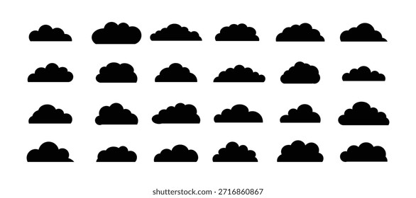 Conjunto de ícones preto-nuvem isolado em fundo branco.