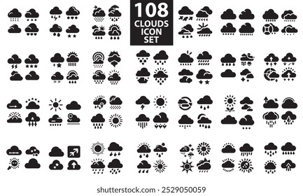 Diseño negro del Vector de la silueta del conjunto del icono de la nube en fondo transparente