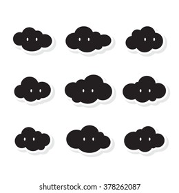 Black cloud icon, black cloud sticker, black cloud cartoon on white background. vector illustration.