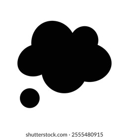 Black cloud icon, thought bubble, minimalist design, simple shape, monochrome illustration, vector graphic, speech balloon, comic style element, symbolic representation.