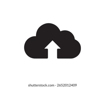 Black cloud icon with an upward arrow inside isolated on white background