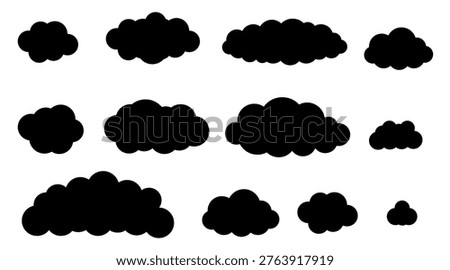 Black cloud icon, weather symbol. Network server pictogram, simple clouds shape, climate minimal vector illustration