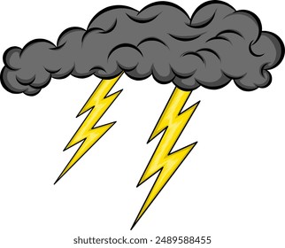 black cloud illustration design with yellow lighting striking beneath it 