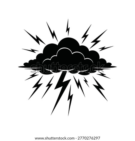 Black cloud with lightning bolts striking down around storm weather icon