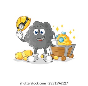 the black cloud miner with gold character. cartoon mascot vector