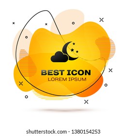 Black Cloud with moon and stars icon isolated on white background. Cloudy night sign. Sleep dreams symbol. Night or bed time sign. Fluid color banner. Vector Illustration