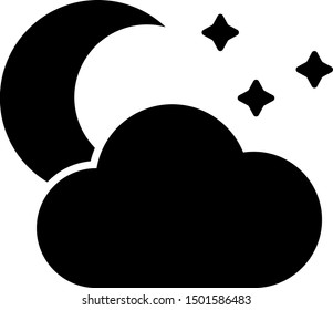Black Cloud with moon and stars icon isolated on white background. Cloudy night sign. Sleep dreams symbol. Night or bed time sign.  Vector Illustration