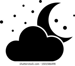 Black Cloud with moon and stars icon isolated on white background. Cloudy night sign. Sleep dreams symbol. Night or bed time sign.  Vector Illustration