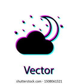 Black Cloud with moon and stars icon isolated on white background. Cloudy night sign. Sleep dreams symbol. Night or bed time sign.  Vector Illustration
