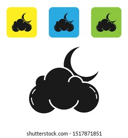 Black Cloud with moon and stars icon isolated on white background. Cloudy night sign. Sleep dreams symbol. Night or bed time sign. Set icons colorful square buttons. Vector Illustration