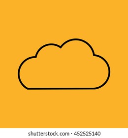 Black cloud outline icon vector. Yellow background
