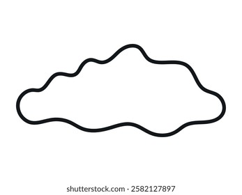 Black Cloud Outline Isolated on White Background. Concept of Weather Icon, Minimalist Style, Cloud Shape, Graphic Element, Atmospheric Design, Simple Illustration for Print and Design. Contour.