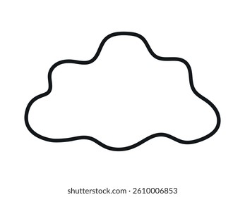 Black cloud Outline isolated on white background. Concept of abstract shapes, minimalist design, sky, weather symbols, icon, print, and design element for creative and decorative projects. Contour