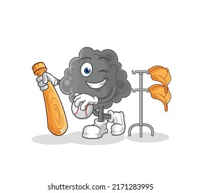 la nube negra jugando mascota de béisbol. vector de dibujos animados