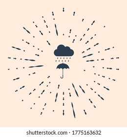 Black Cloud with rain drop on umbrella icon isolated on beige background. Abstract circle random dots. Vector Illustration