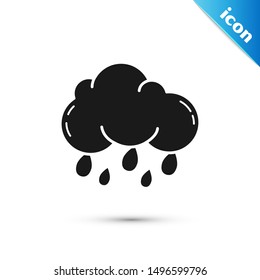 Black Cloud with rain icon isolated on white background. Rain cloud precipitation with rain drops.  Vector Illustration