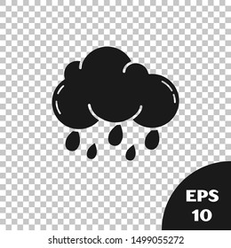 Black Cloud with rain icon isolated on transparent background. Rain cloud precipitation with rain drops.  Vector Illustration