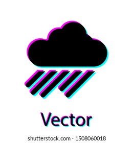 Black Cloud with rain icon isolated on white background. Rain cloud precipitation with rain drops.  Vector Illustration