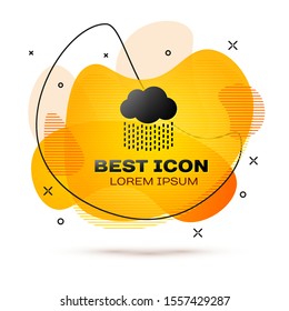Black Cloud with rain icon isolated on white background. Rain cloud precipitation with rain drops. Abstract banner with liquid shapes. Vector Illustration