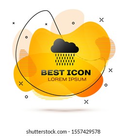Black Cloud with rain icon isolated on white background. Rain cloud precipitation with rain drops. Abstract banner with liquid shapes. Vector Illustration