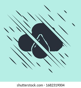 Black Cloud with rain icon isolated on green background. Rain cloud precipitation with rain drops. Glitch style. Vector Illustration