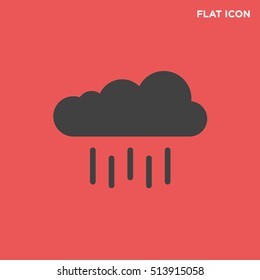 Black cloud rain vector icon on red background 